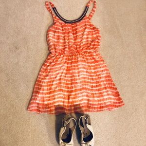 Coral & white striped dress with bohemian beading